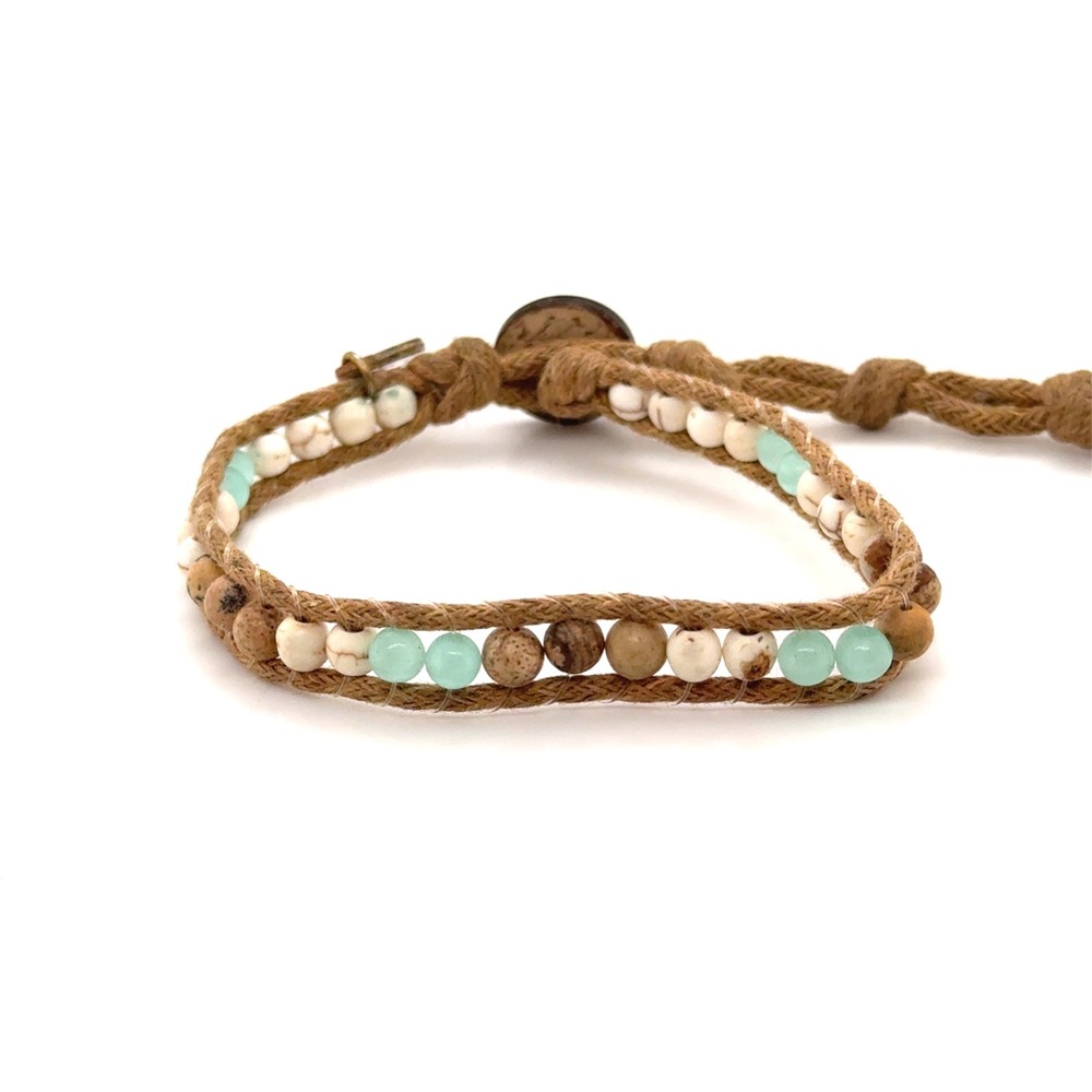 Lotus and Luna Boho Beaded Wrap Bracelet Turquoise White Marble Stone Coconut